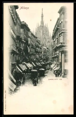 AK Milano, Corso Vittorio Emanuele e vista del Duomo