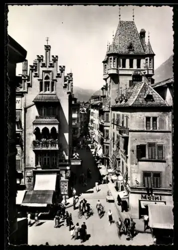 AK Bolzano, Via Museo con il Torrione, Haus Marmoreres und Toggi