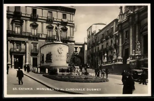 AK Catania, Monumento al Cardinale Dusmet e scena di strada animata