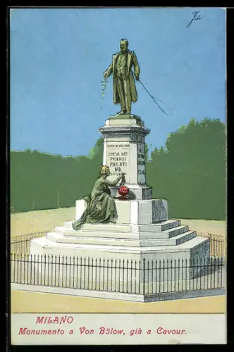 AK Milano, Monumento a Von Bülow, già a Cavour
