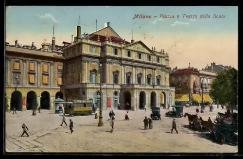 AK Milano, Piazza e Teatro della Scala con tram storico