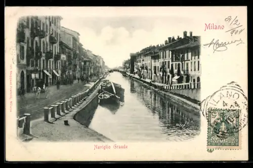 AK Milano, Naviglio Grande con barche lungo il canale