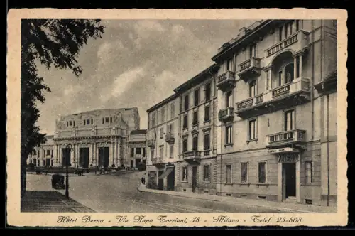 AK Milano, Hotel Berna e Stazione Centrale in via Napo Torriani