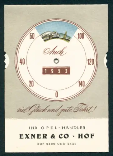 Revolver-AK Hof, Opel-Händler Exner & Co, Drehscheibe mit verschiedenen Opel-Modellen