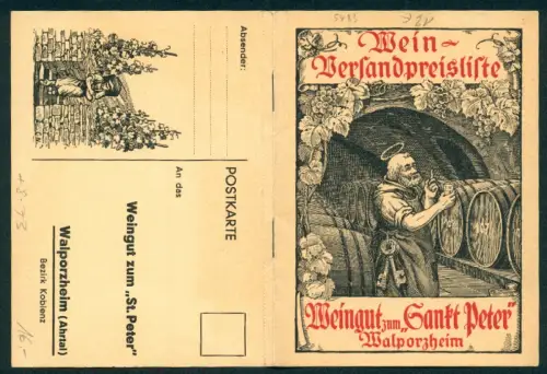 Heft Walporzheim /Anhalt, Weingut zum Sankt Peter, Preisliste und Bestellkarte