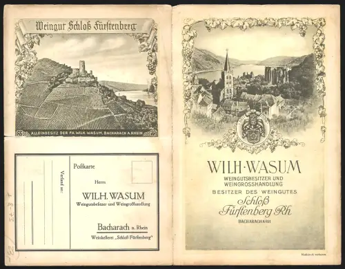 Klapp-AK Bacharach /Rh., Weingut Wilh. Wasum, Produktliste und Bestellkarte