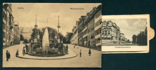 Leporello-AK Gotha, Wasserkünste, Friedrichstrasse, Orangeriegebäude, Theater, Arnoldiplatz