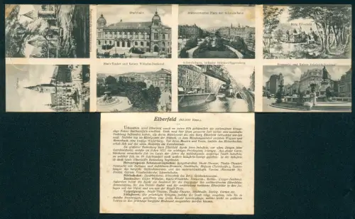 Klapp-AK Elberfeld, Stadthalle, Kaiser-Wilhelm-Denkmal, Brausewerter Platz mit Schwebebahn, Neumarkt