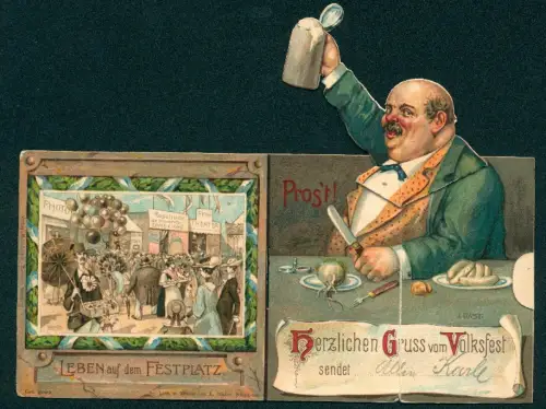 Mechanische-AK Nürnberg, Volksfest, Leben auf dem Festplatz, Grüssender Zecher
