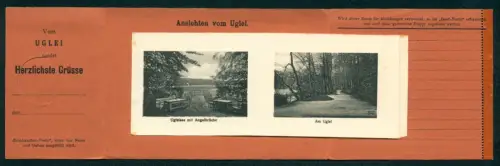 Leporello-AK Uglei, Gasthaus zum Uglei, Ugleisee mit Angelbrücke, Promenade, Kleiner Uglei