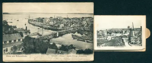 Leporello-AK Eckernförde, St. Nicolai-Kirche, Strandpartie, Theodor v. Preusser`s Grabstätte, Seebad Borby