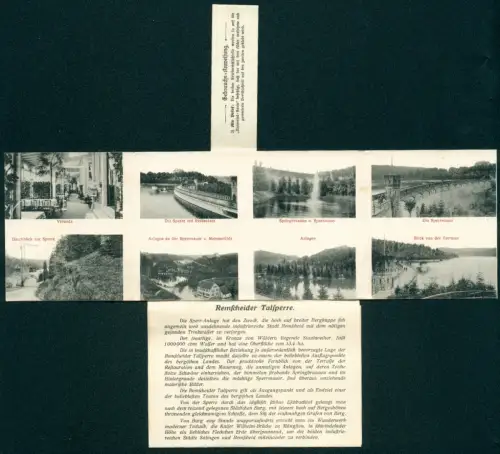 Klapp-AK Remscheid, Talsperre Remscheid, Sperrmauer, Sperre mit Restaurant, Springbrunnen, Mebusmühle