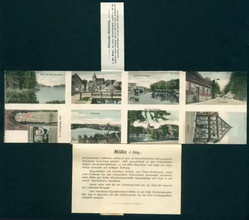 Klapp-AK Mölln i. Lbg., Panorama der Stadt, Blick auf den Schmalsee, Am Markt, Museum, Till Eulenspiegels Grab