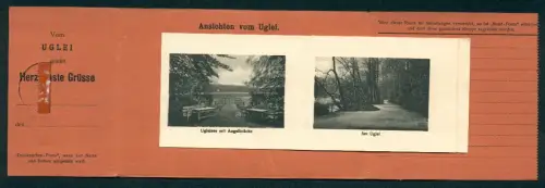 Leporello-AK Uglei, Gasthaus zum Uglei, Ugleisee mit Angelbrücke, Promenade, Kleiner Uglei, Amn Opferstein