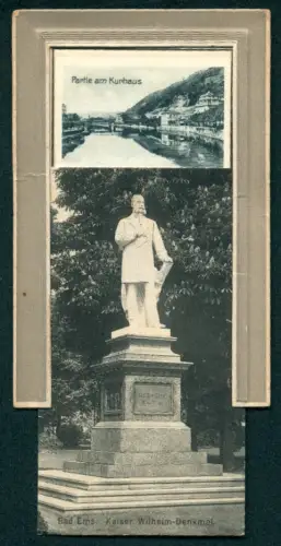 Zugbild-AK Bad Ems, Kaiser Wilhelm Denkmal, Kurhaus, Lahnufer, Bahnhofstrasse, Badhausstrasse und Unterallee