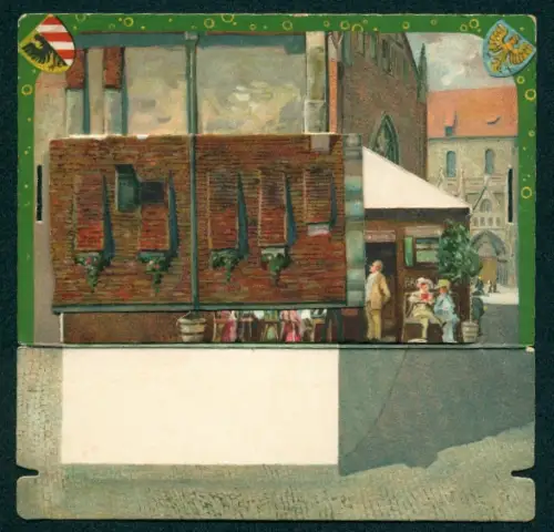 3D-AK Nürnberg, Ortspartie neben der Kirche mit ausklappbarem Geschäft