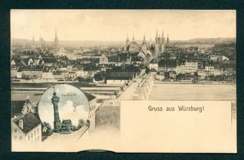 Revolver-AK Würzburg, Haus zum Falken, Universität, Grafen Eckhardturm, Marienkapelle, etc.