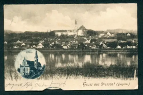 Revolver-AK Diessen /Bayern, Totalansicht mit rotierenden Ortspartien, St. Georgen Kirche
