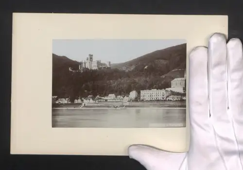 Fotografie Ansicht Capellen, Ortsansicht mit Schloss Stolzenfels, Grossformat 16 x 25cm