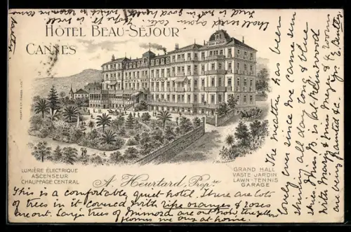 Künstler-AK Cannes, Hôtel Beau-Sejour, A. Heurtard, Propr.