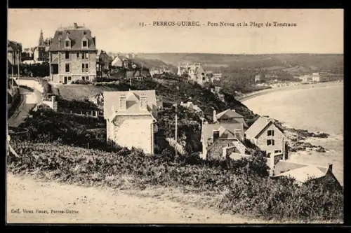AK Perros-Guirec, Pors-Nevez et la Plage de Trestraon