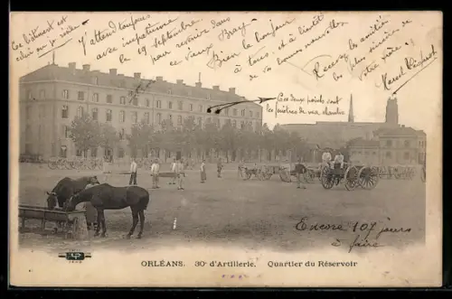 AK Orléans, 30 d`Artillerie, Quartier du Reservoir, Pferde