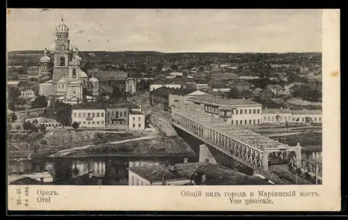AK Orel, Totalansicht der Stadt mit Kathedrale und Marien-Brücke, Rotes Kreuz