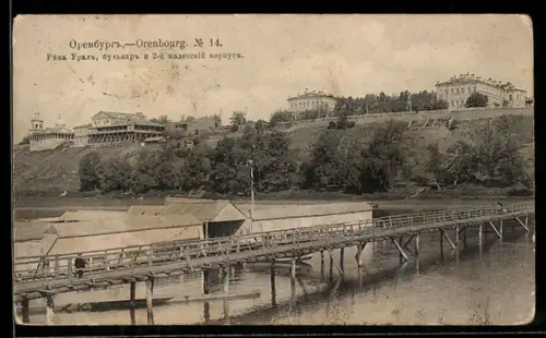 AK Orenburg, Fluss Ural und Blick auf die Kadetten-Anstalt des 2. Korps