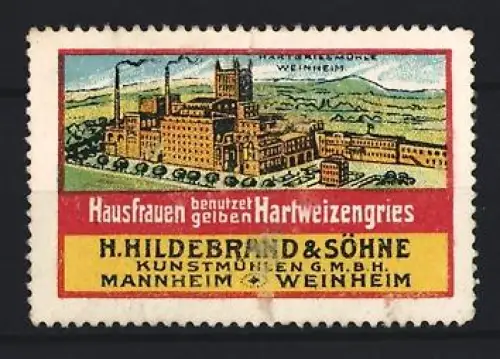 Reklamemarke Mannheim, H. Hildebrand & Söhne, Hartweizengries, Fabrikansicht