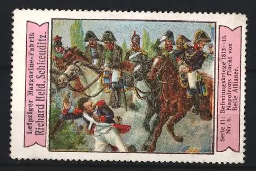 Reklamemarke Schkeuditz, Richard Held, Margarinefabrik, Napoleons Flucht von der Allianz 1813-15