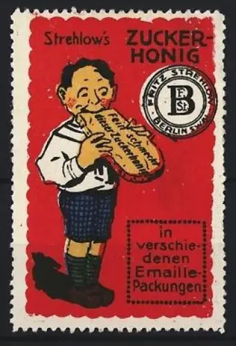 Reklamemarke Berlin, Strehlow, Zuckerhonigfabrik, Junge mit Honigbrot