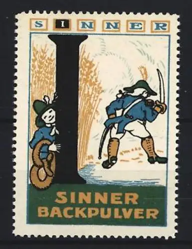 Reklamemarke Sinner, Backpulver, Soldat mit Säbel