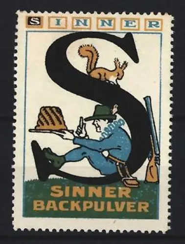 Reklamemarke Sinner, Backpulver, Jäger und Eichhörnchen