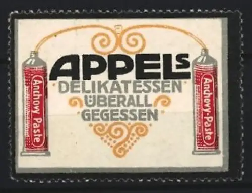 Reklamemarke Appel, Delikatessengeschäft, Anchovy Paste