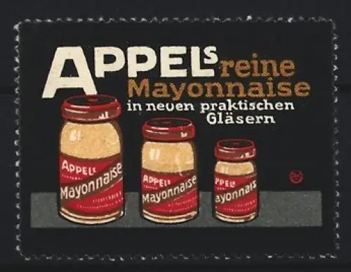 Reklamemarke Appel, Delikatessengeschäft, Mayonnaise, Gläser in drei Grössen
