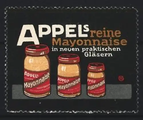 Reklamemarke Appel, Delikatessengeschäft, Mayonnaise, Gläser in verschiedenen Grössen