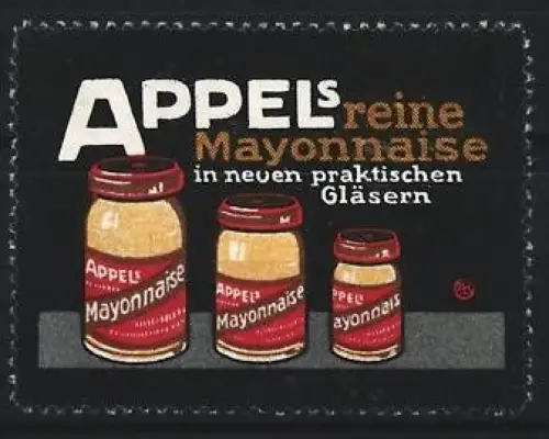 Reklamemarke Appel, Delikatessengeschäft, reine Mayonnaise, Drei Gläser