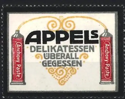 Reklamemarke Appel, Delikatessengeschäft, Anchovy Paste