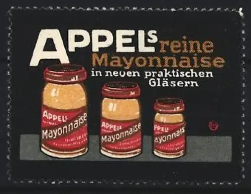 Reklamemarke Appel, Delikatessengeschäft, reine Mayonnaise, Gläser