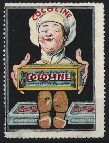 Reklamemarke Cocoline, Speisefett, Koch mit Packung in der Hand