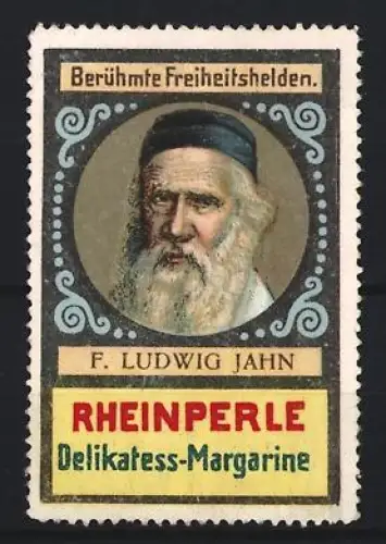 Reklamemarke Rheinperle, Margarinefabrik, Delikatess-Margarine, F. Ludwig Jahn