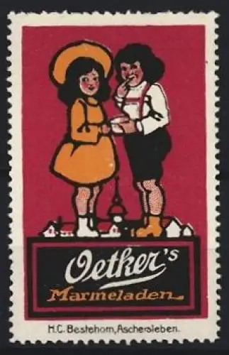 Reklamemarke Oetker, Marmeladen, Kinderpaar Hand in Hand
