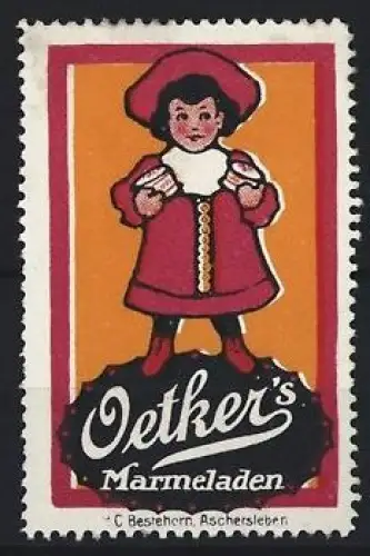 Reklamemarke Oetker, Marmeladen, Kind in roter Kleidung