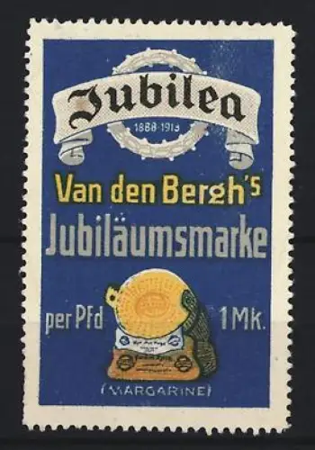 Reklamemarke Van den Bergh, Margarinefabrik, Jubiläumsmarke 1888-1913, Margarinepackung
