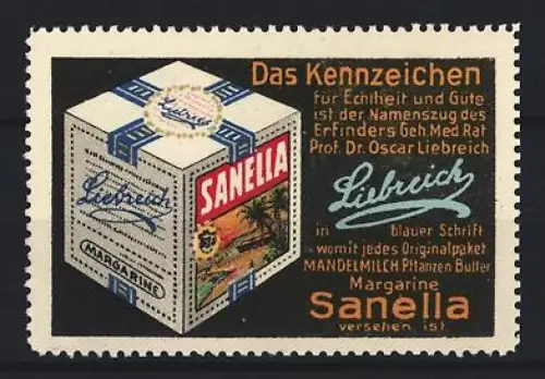 Reklamemarke Oscar Liebreich, Sanella, Margarine, Margarinepaket