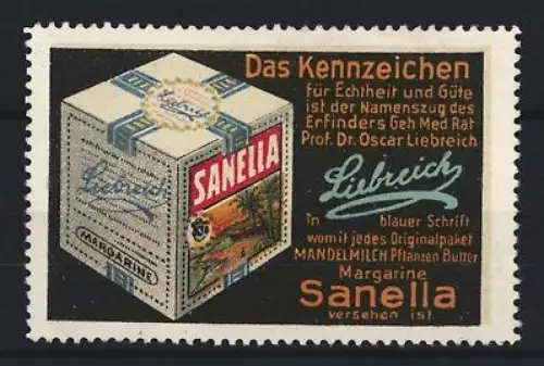 Reklamemarke Oscar Liebreich, Sanella, Margarine, Margarinepaket