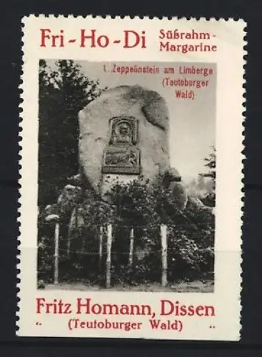 Reklamemarke Dissen, Fritz Homann, Margarinefabrik, Fri-Ho-Di Süssrahm-Margarine, Zeppelinstein im Teutoburger Wald