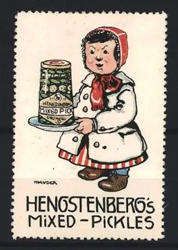 Reklamemarke Hengstenberg, Mixed Pickles, Kind mit Einmachglas