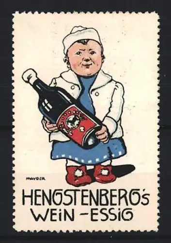 Reklamemarke Hengstenberg, Wein-Essig, Kind mit Flasche