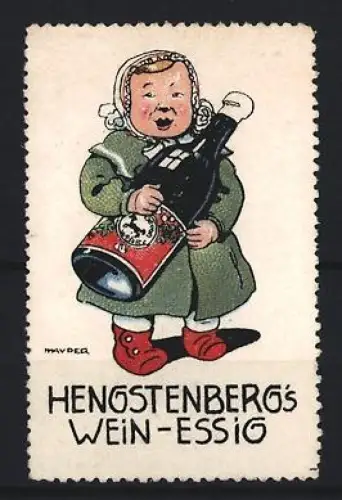 Reklamemarke Hengstenberg, Wein-Essig, Kind mit Flasche